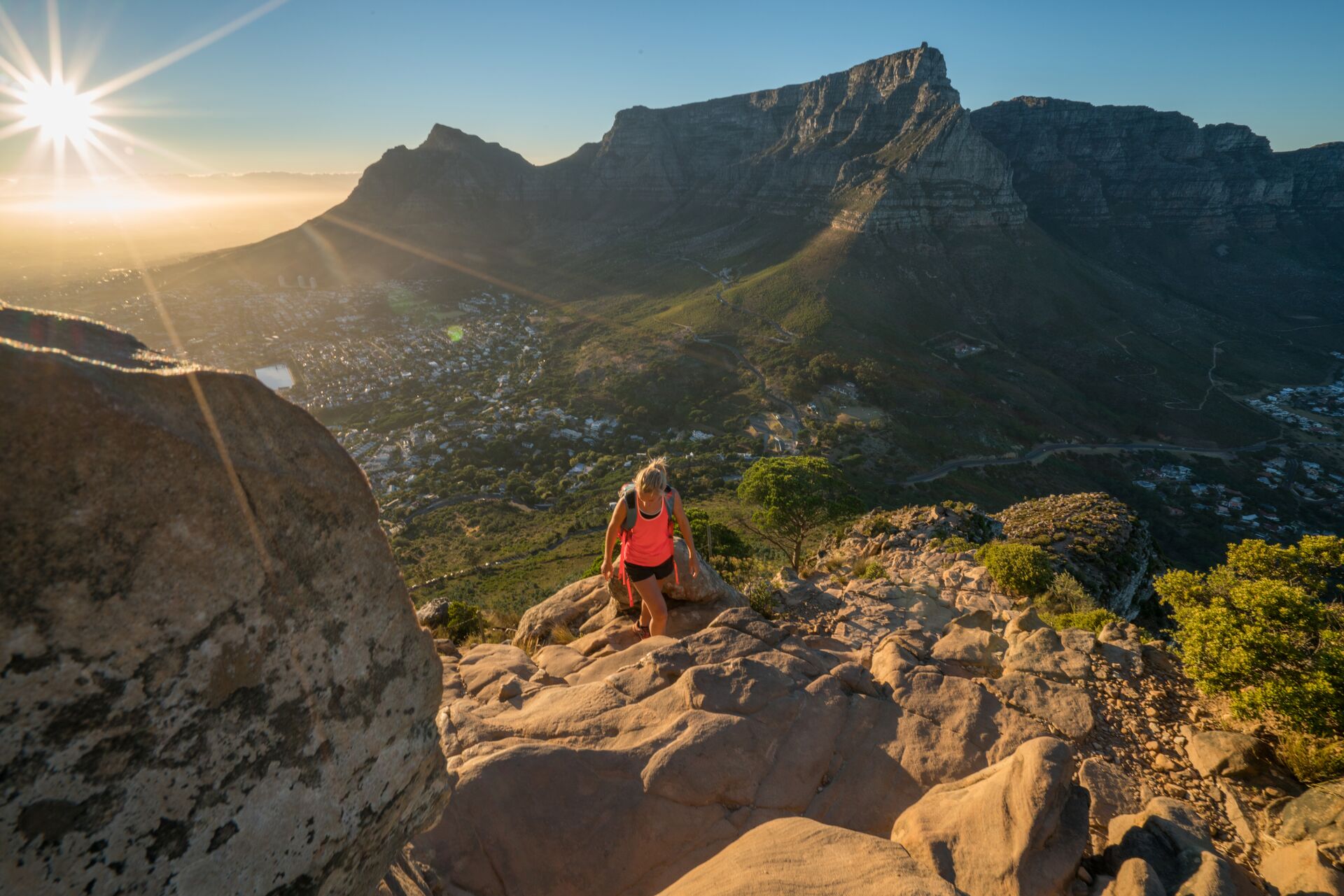 Young Woman Hiking In Cape Town At Sunrise