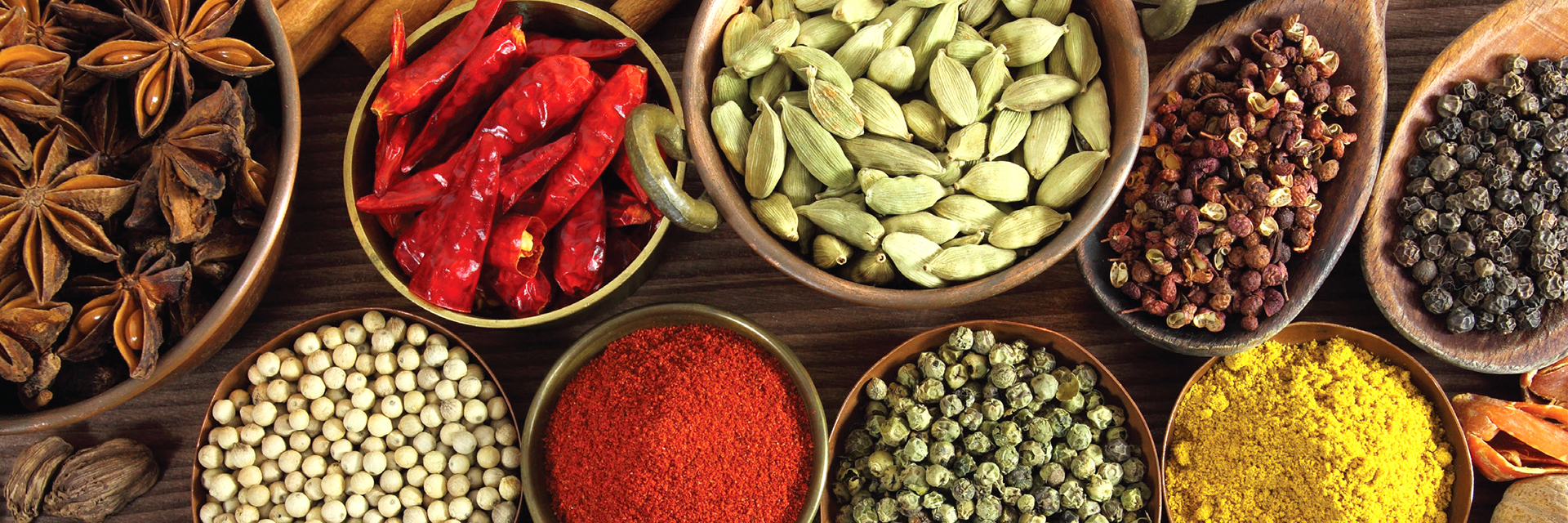 A table topped with bowls filled with different types of spices