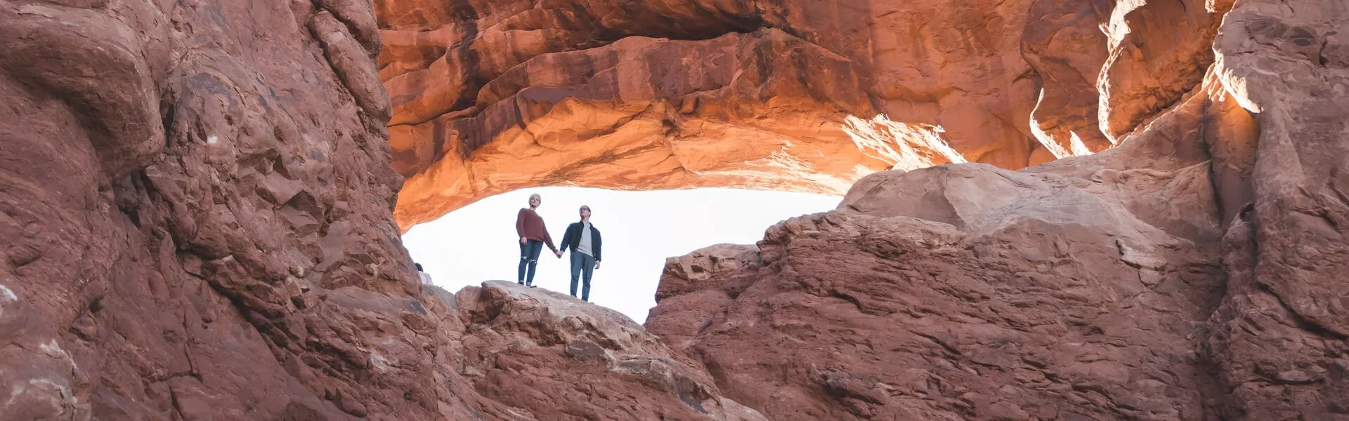 Park Couple Hiking in rocky landscape