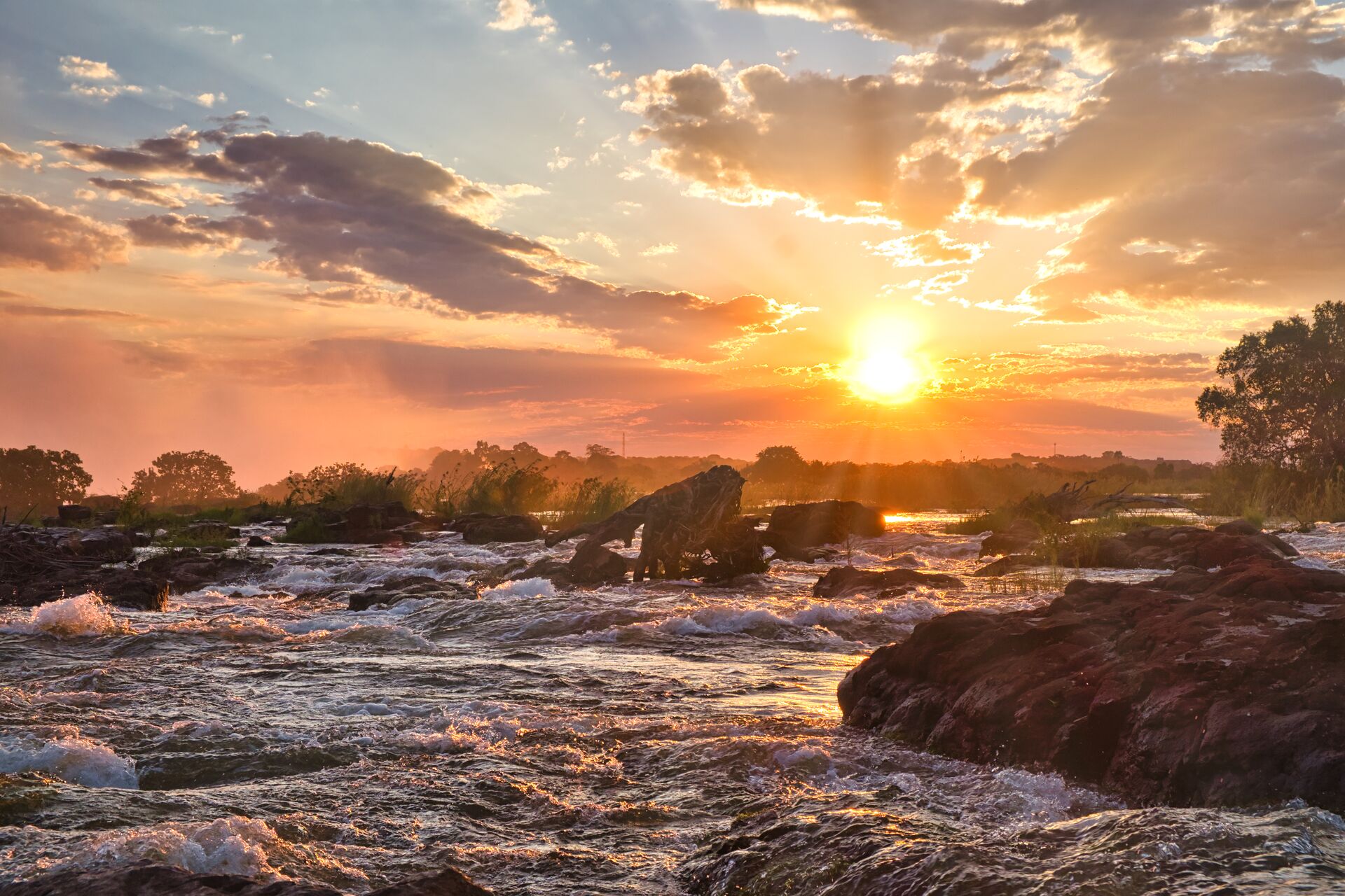 Zambia 0 Zambezi River At Sunset