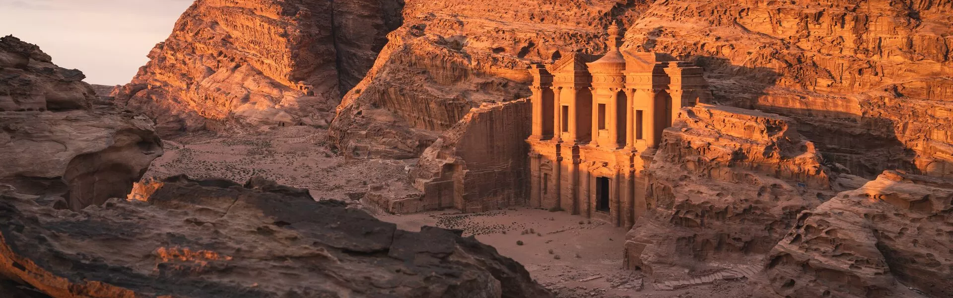 The Monastery Or Ad Deir At Beautiful Sunset In Petra Ruin And Ancient City