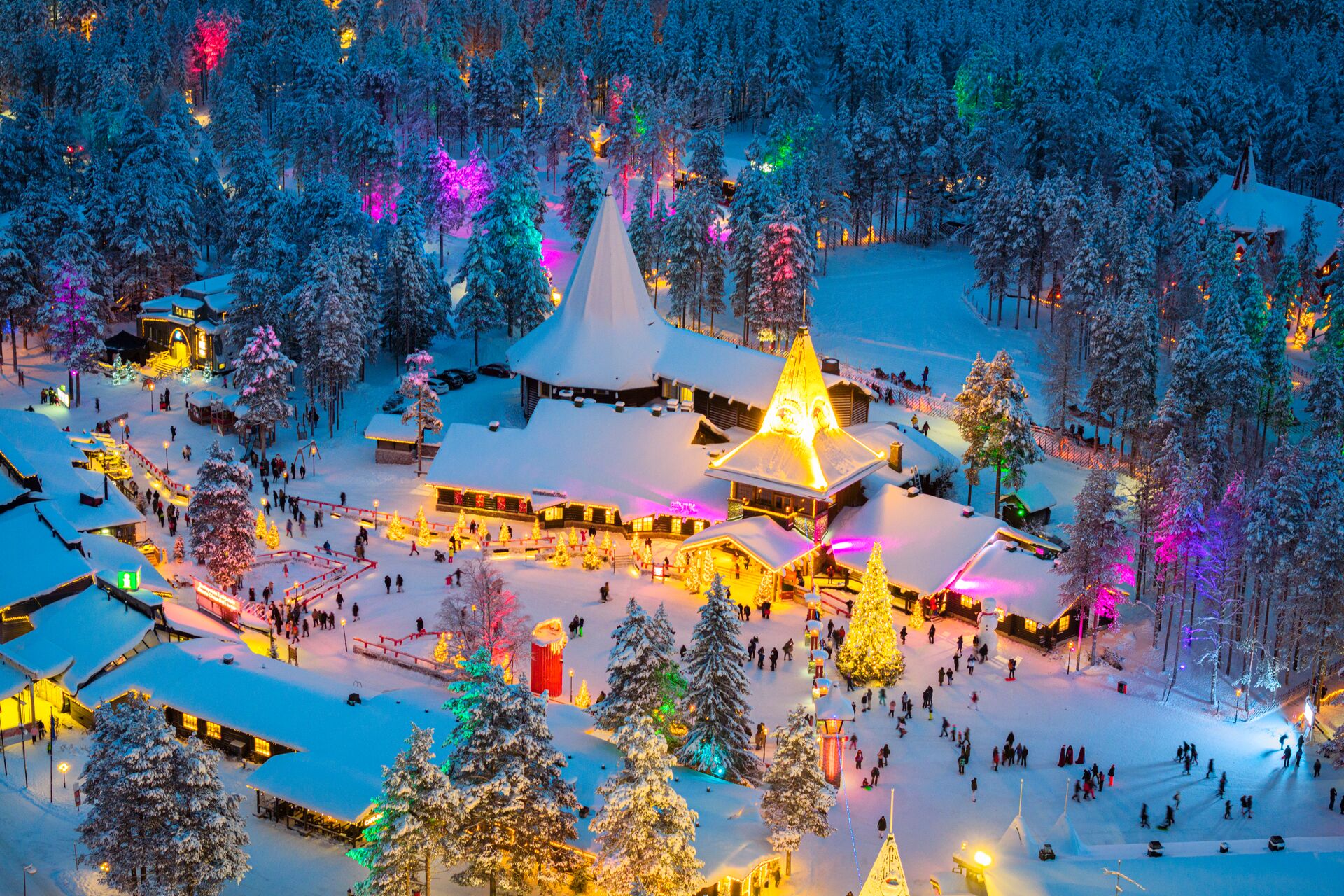 Finland Rovaniemi Lit Up With Christmas Lights