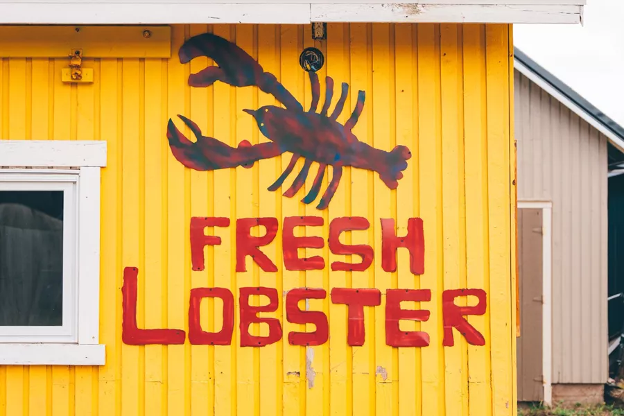 sign on side of a building that says fresh lobster