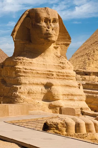 Full Sphynx Profile in front of Giza Pyramid