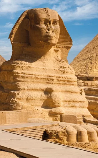 Full Sphynx Profile in front of Giza Pyramid