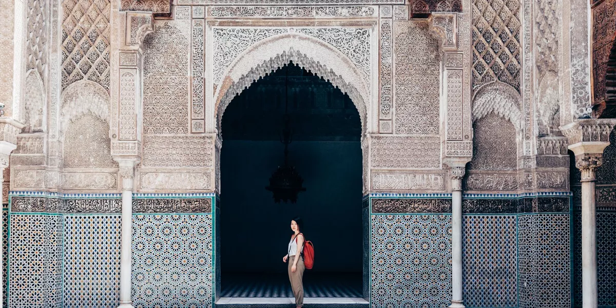 Woman Tourist Visiting Old Temple